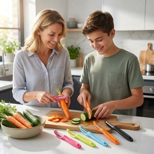 Econome une maman épluche des légumes avec son ado